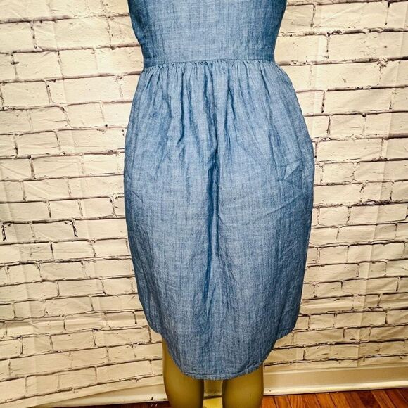 J. Crew Women's Blue Chambray Button Front Sleeveless Mini Dress Size 2 - Picture 6 of 9